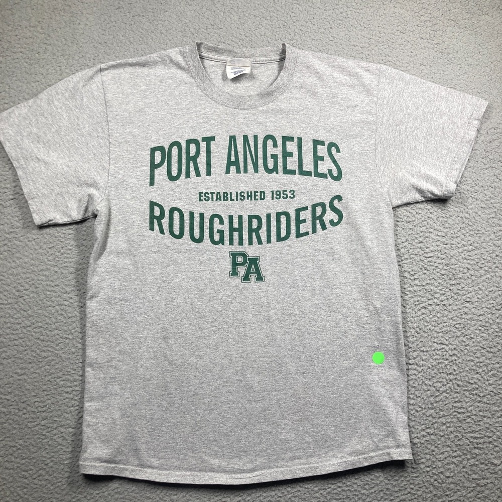 Port Angeles Roughriders T Shirt Adult Medium Gray Short Sleeve Washington FLAWS